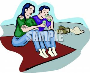 On A Blanket Eating A Picnic Lunch   Royalty Free Clipart Picture