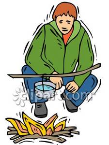 Person Cooking Over Small Camp Fire Royalty Free Clipart Picture