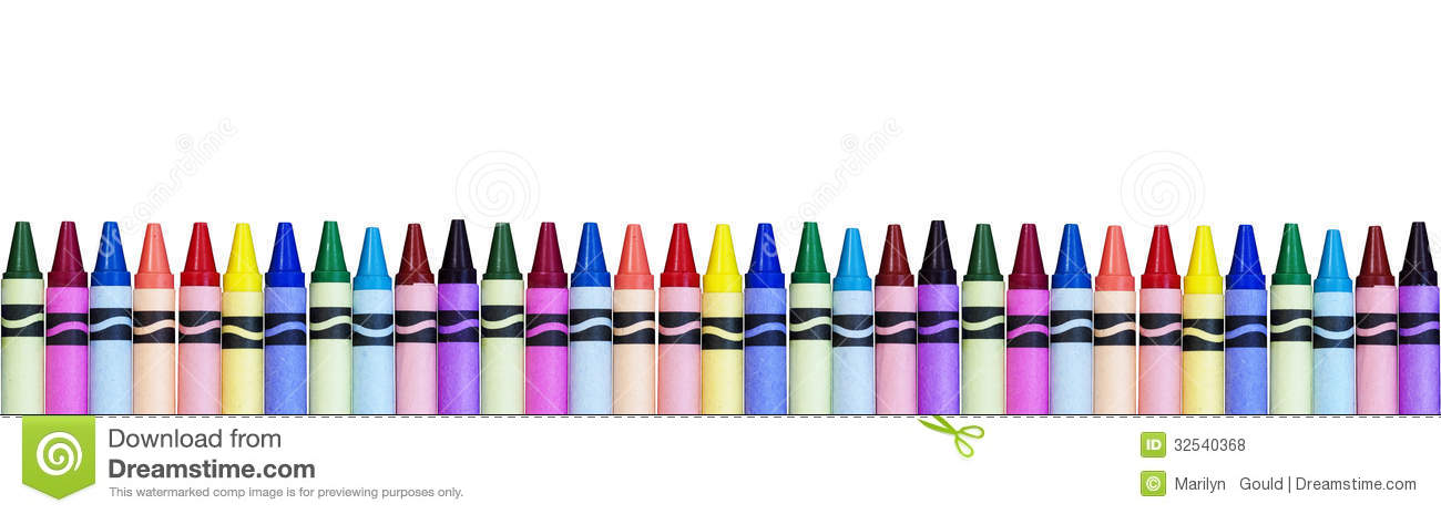 Row Of Colorful Crayons Isolated On White Background A Concept For