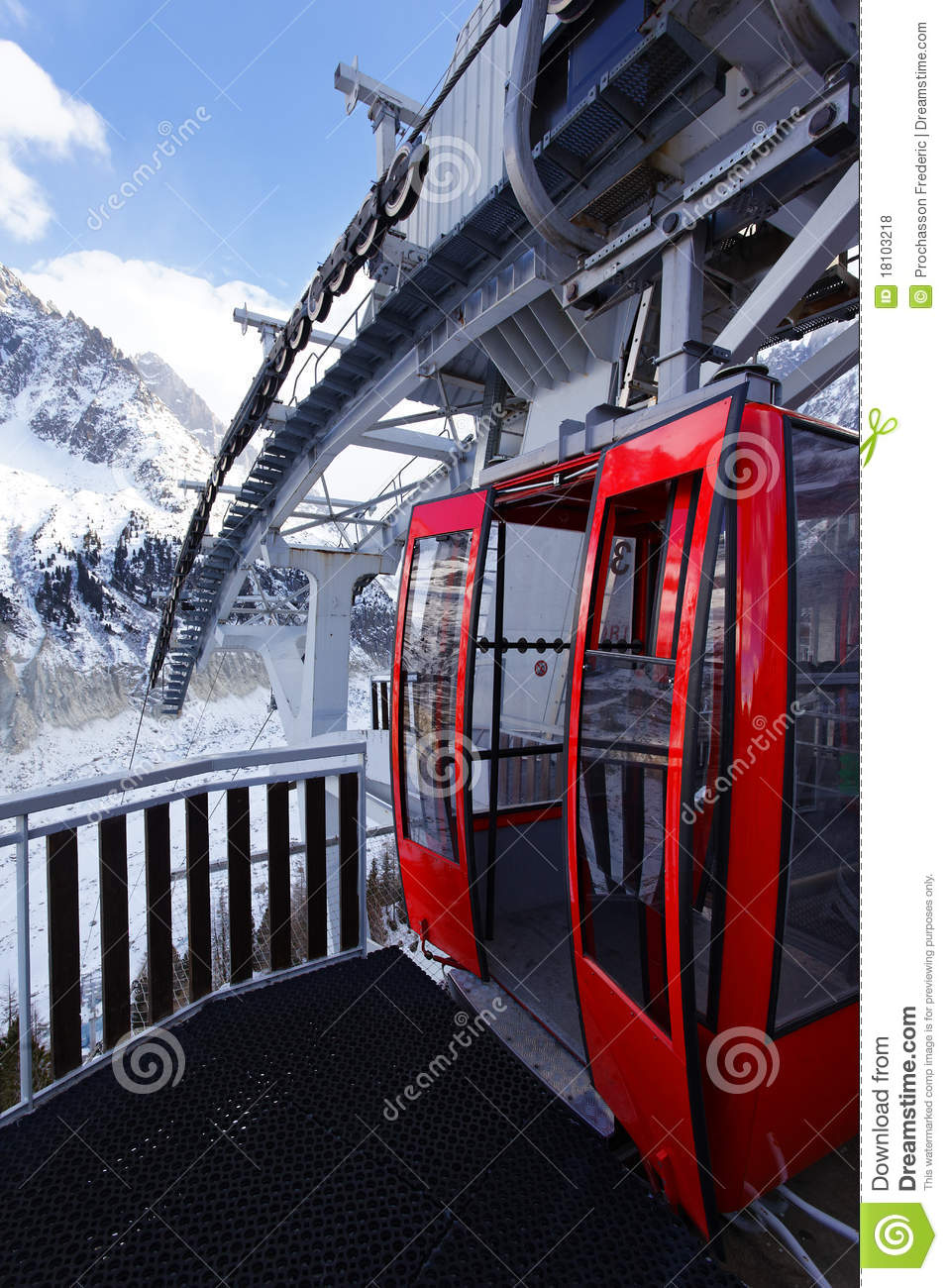 Two Red Gondolas In French Mountain