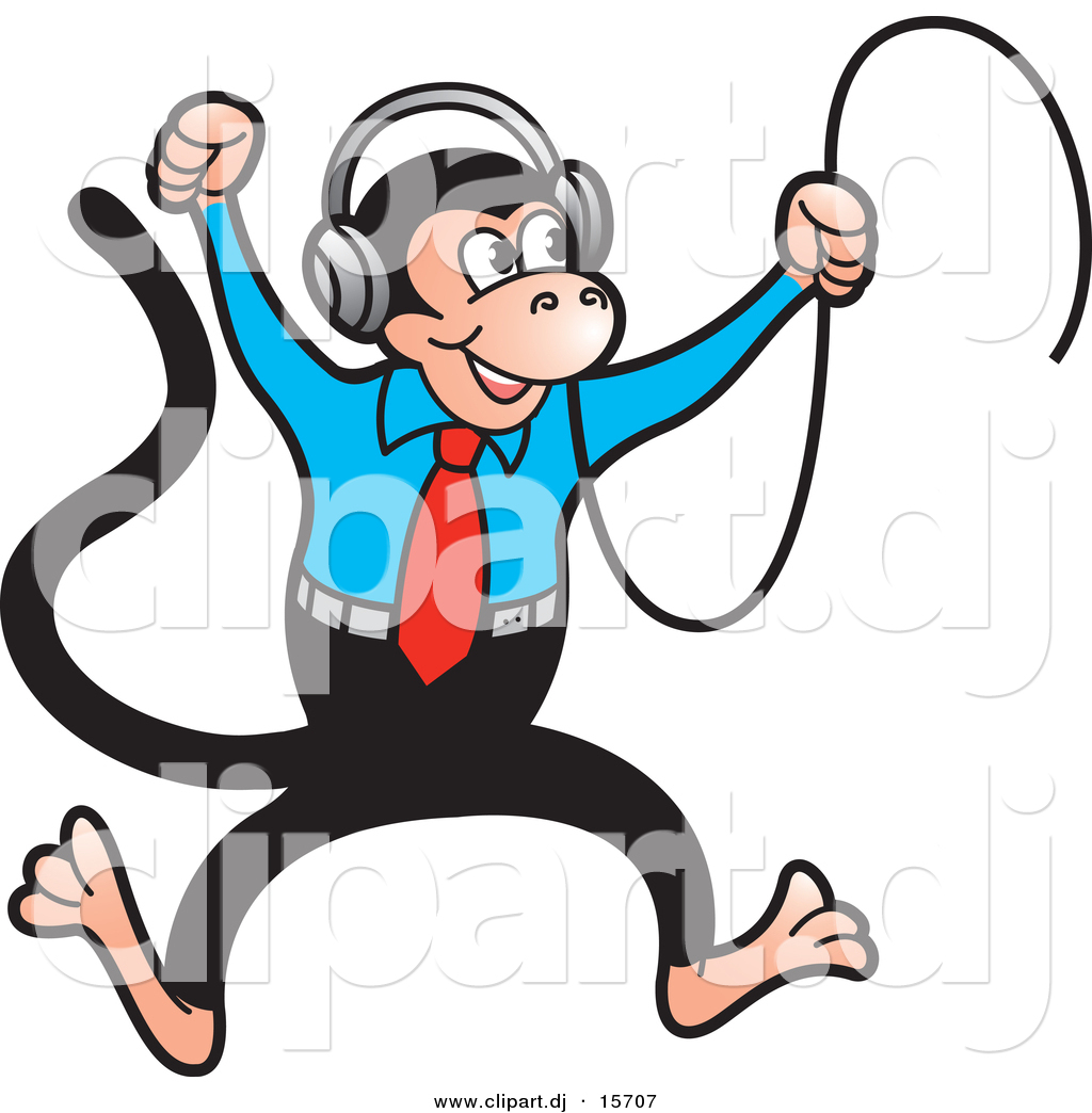 Vector Clipart Of A Happy Cartoon Monkey Dancing To Music In His