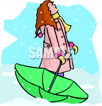 Weather Clip Art Picture Of A Girl With An Umbrella Standing In A Snow