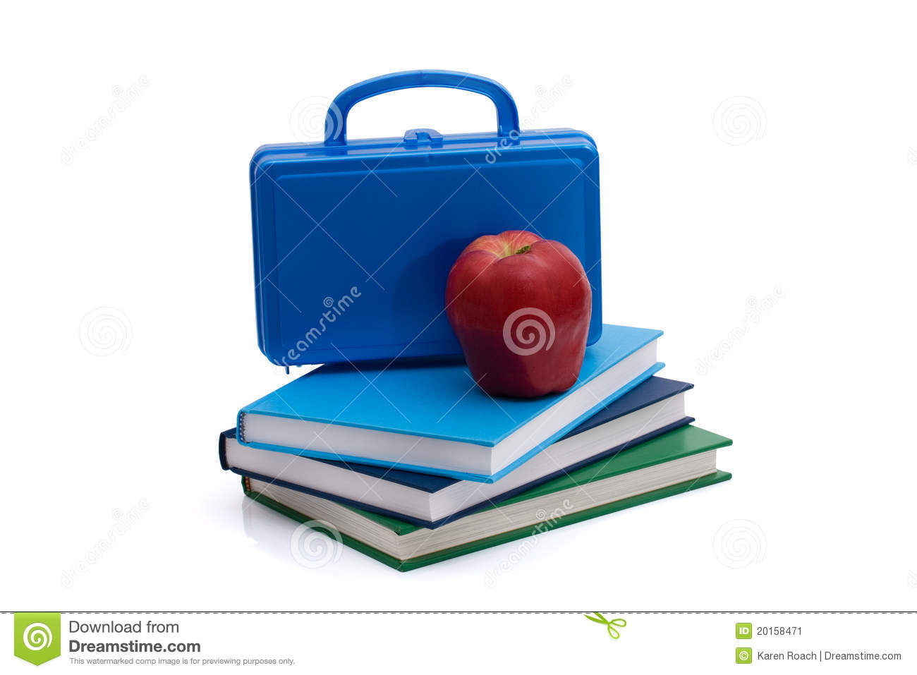     With An Apple And Books Isolated On White Healthy School Lunch