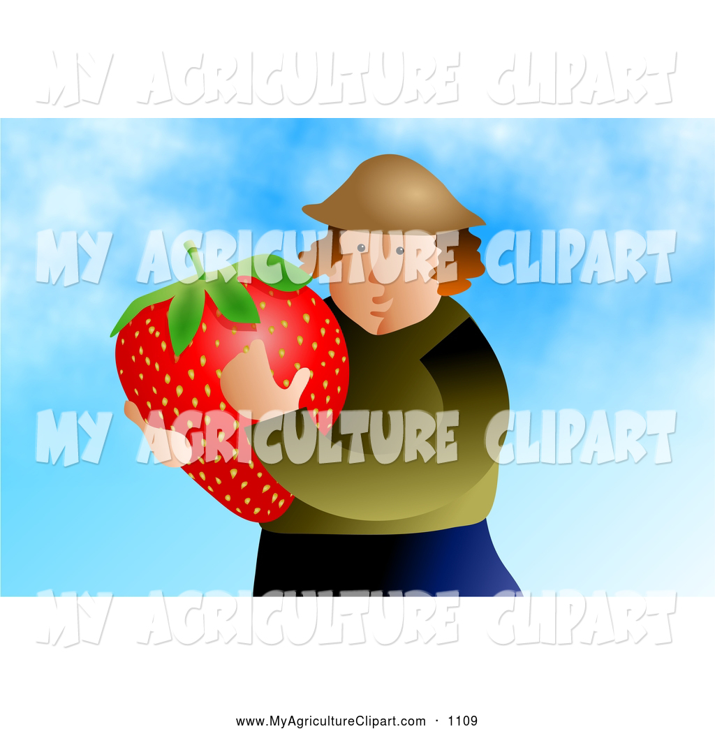 Agriculture Clipart Of A Friendly Strawberry Farmer Holding A Giant