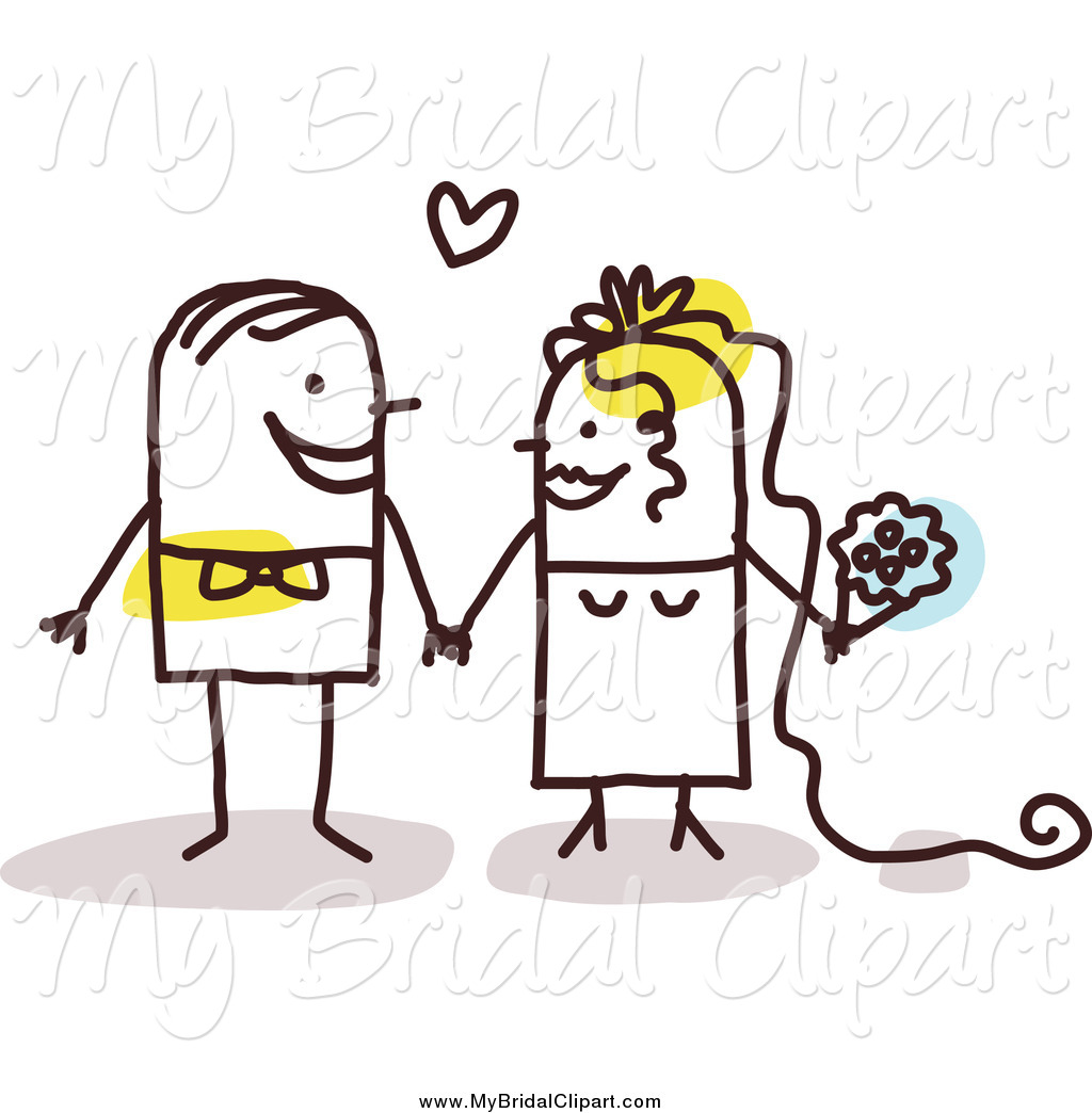 Bridal Clipart Of A Stick Couple Getting Married And Holding Hands By