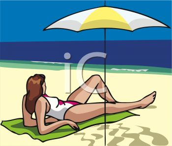 Cartoon Clipart Image  Woman Relaxing On The Beach Under An Umbrella