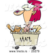     Cartoon Woman Shipping Out With Lots Of Mail In A Cart By Ron Leishman