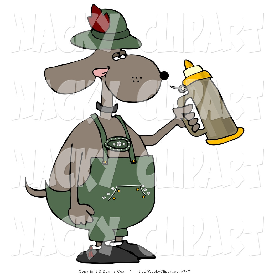 Clipart Of A Humorous Brown German Dog Holding A Beer Stein While    