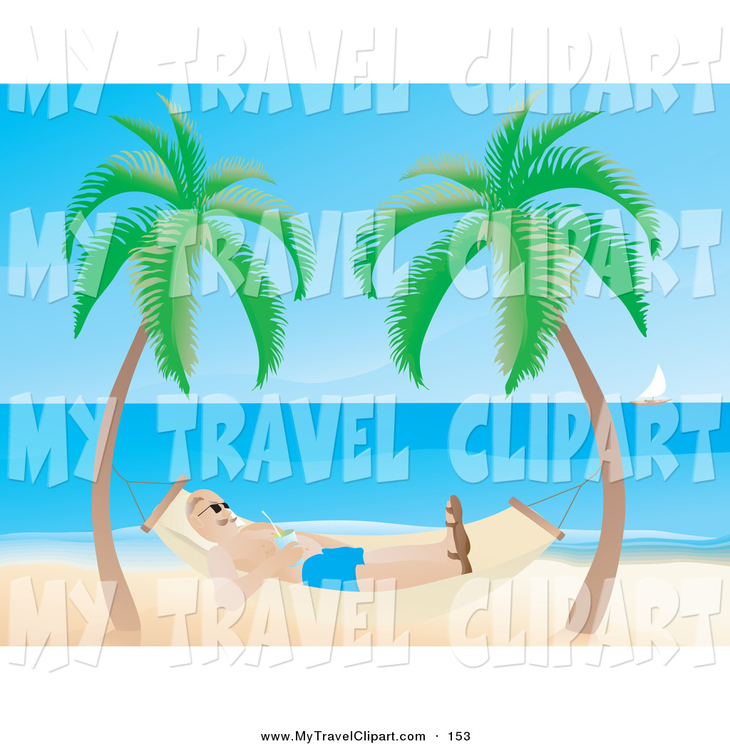 Clipart Of A Man Relaxing In A Hammock On A Calm Tropical Beach By