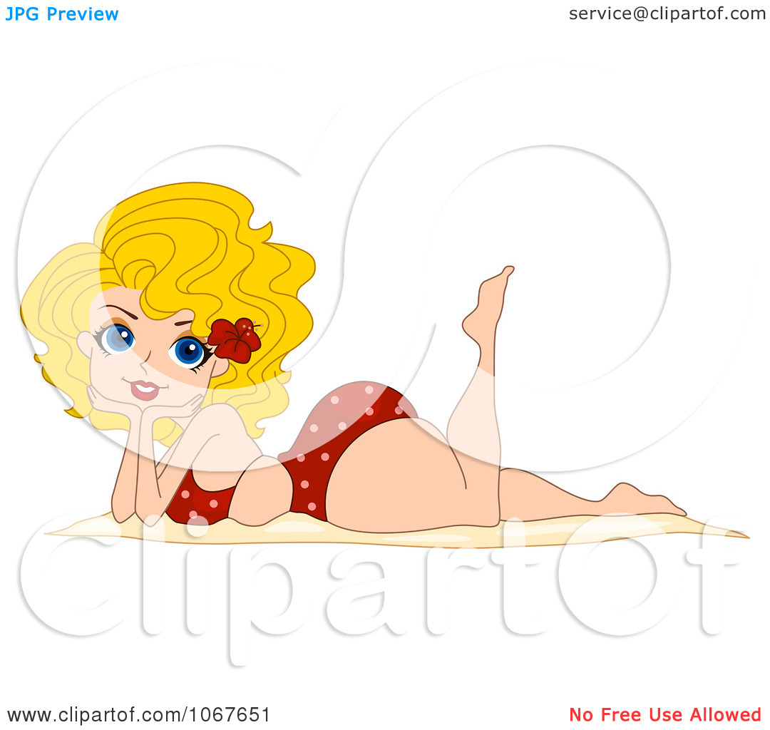 Clipart Summer Pinup Relaxing On The Beach   Royalty Free Vector