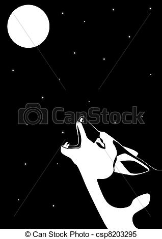 Clipart Vector Of Lone Wolf   Wolf Howling At The Moon Black And White
