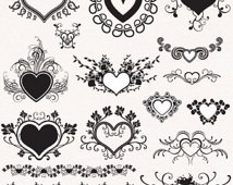 Instant Download Vintage Decorative Abstract Heart Design Elements    