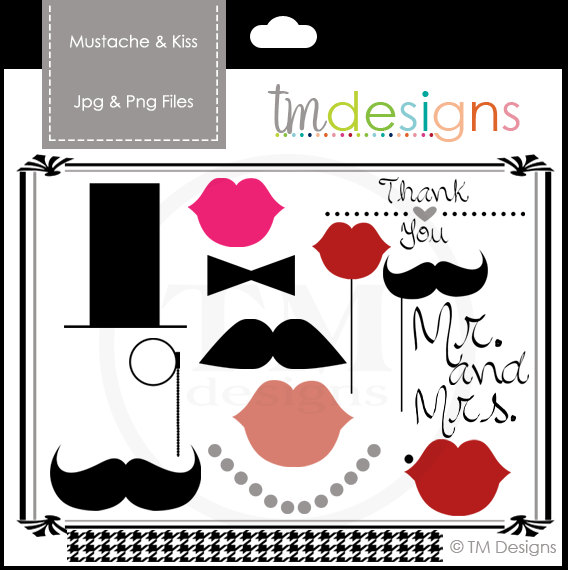 Mustache And Lips Kiss  Digital Clipart Set  Personal And Commercial    