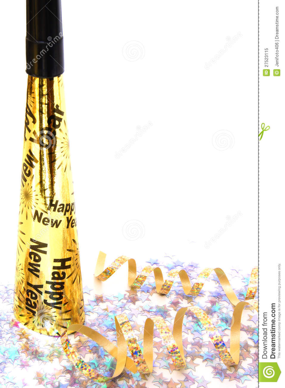 New Years Eve Noisemaker And Confetti   Vertical Corner Border On    