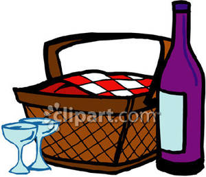 Picnic Basket Lunch With A Bottle Of Wine And Glasses   Royalty Free