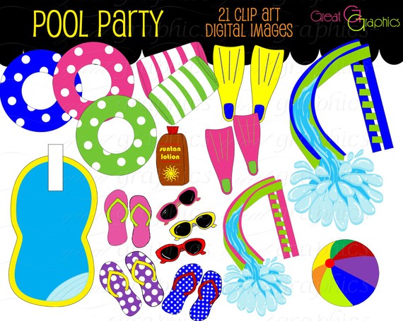 Pool Party Clip Art Digital Pool Party Digital Clip Art Pool Party