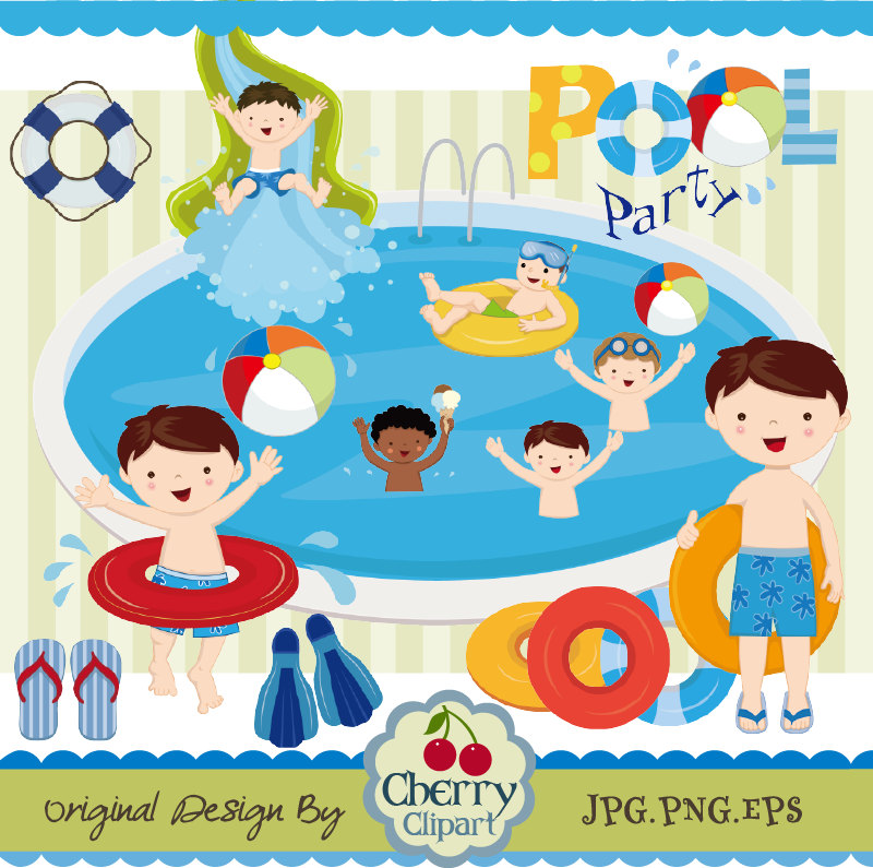 Pool Party Swim Boys Digital Clipart Set Personal By Cherryclipart