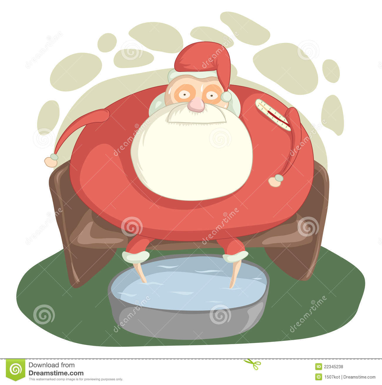 Santa Claus With A High Temperature Is Sitting In A Chair And Floating