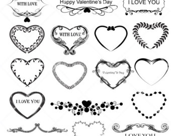     St  Valentine Day Vintage Heart Stamps Clipart Clip Art Commercial Use