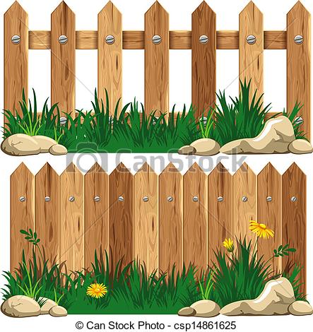 Wooden Fence And Grass  Vector Illustration