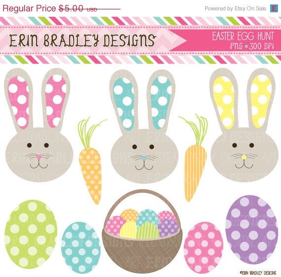 50  Off Sale Easter Bunnies And Eggs Holiday Clipart Clip Art Personal    