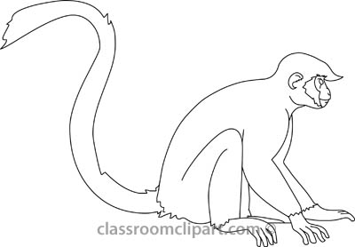Animals   Monkey Sitting 01a Outline   Classroom Clipart