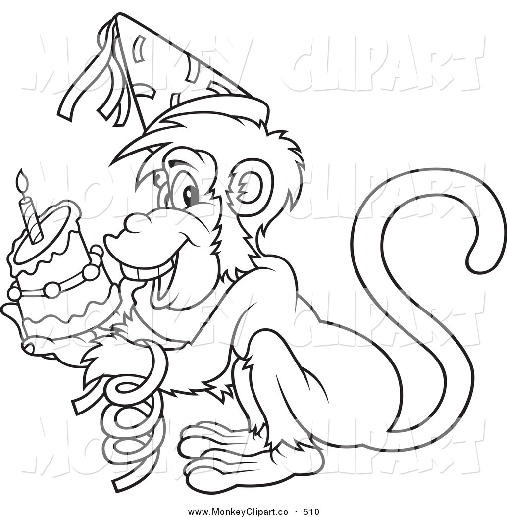 Birthday Monkey Colouring Pages