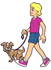 Cartoon Drawing Of A Young Girl Walking A Dog
