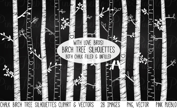 Chalkboard Birch Tree Clipart Vector