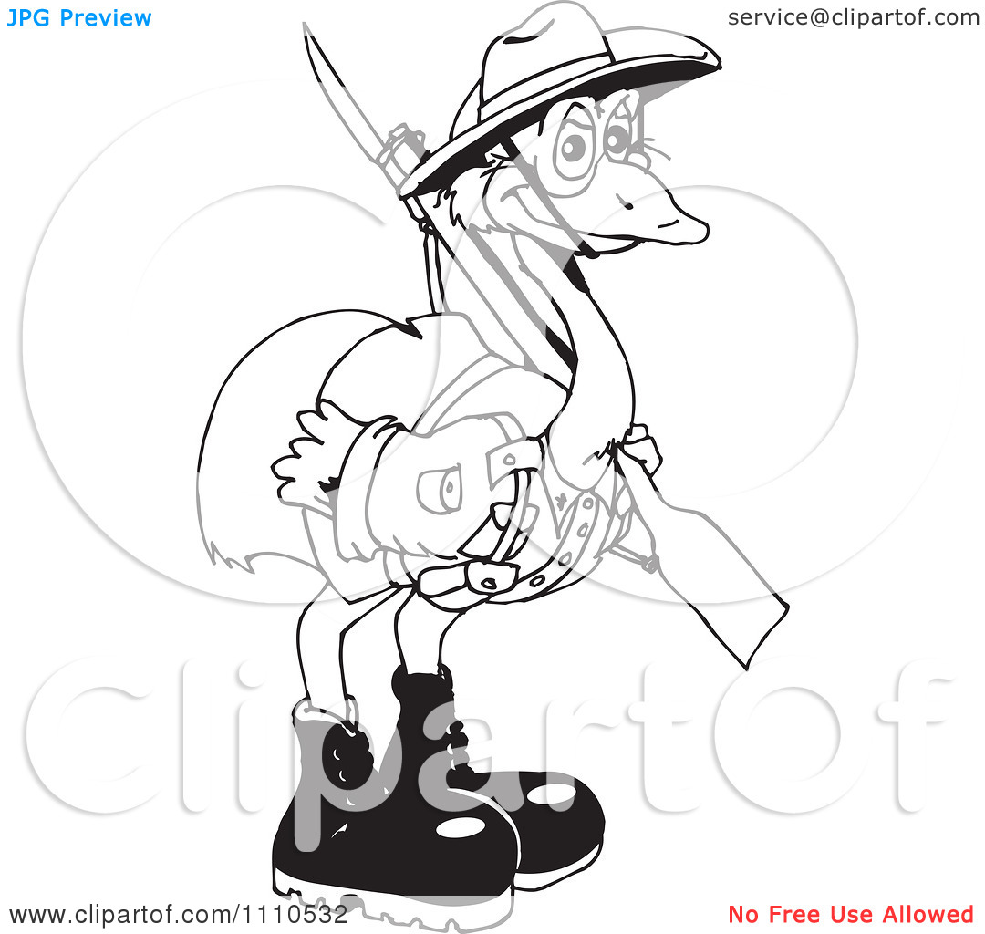 Clipart Black And White Australian Emu Soldier   Royalty Free Vector