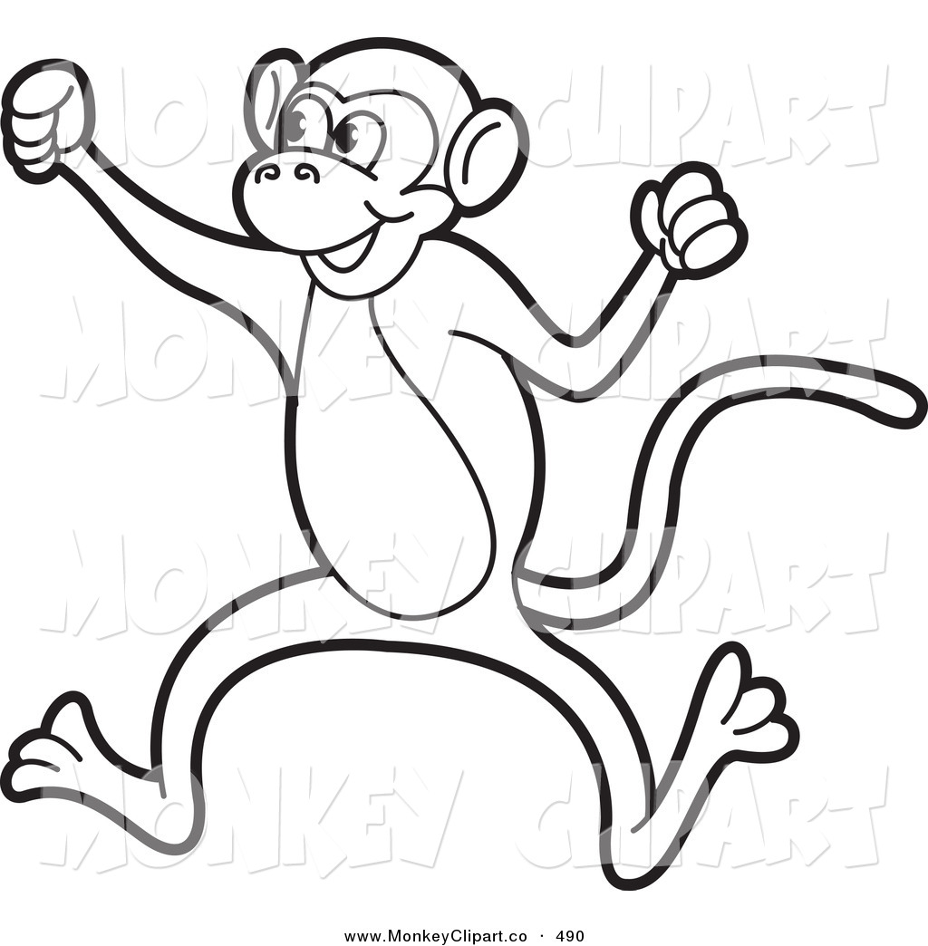 Monkey Clip Art Clip Art Of A Black And White Outlined Monkey By Lal