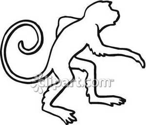 Outline Of A Monkey With A Curled Tail   Royalty Free Clipart Picture