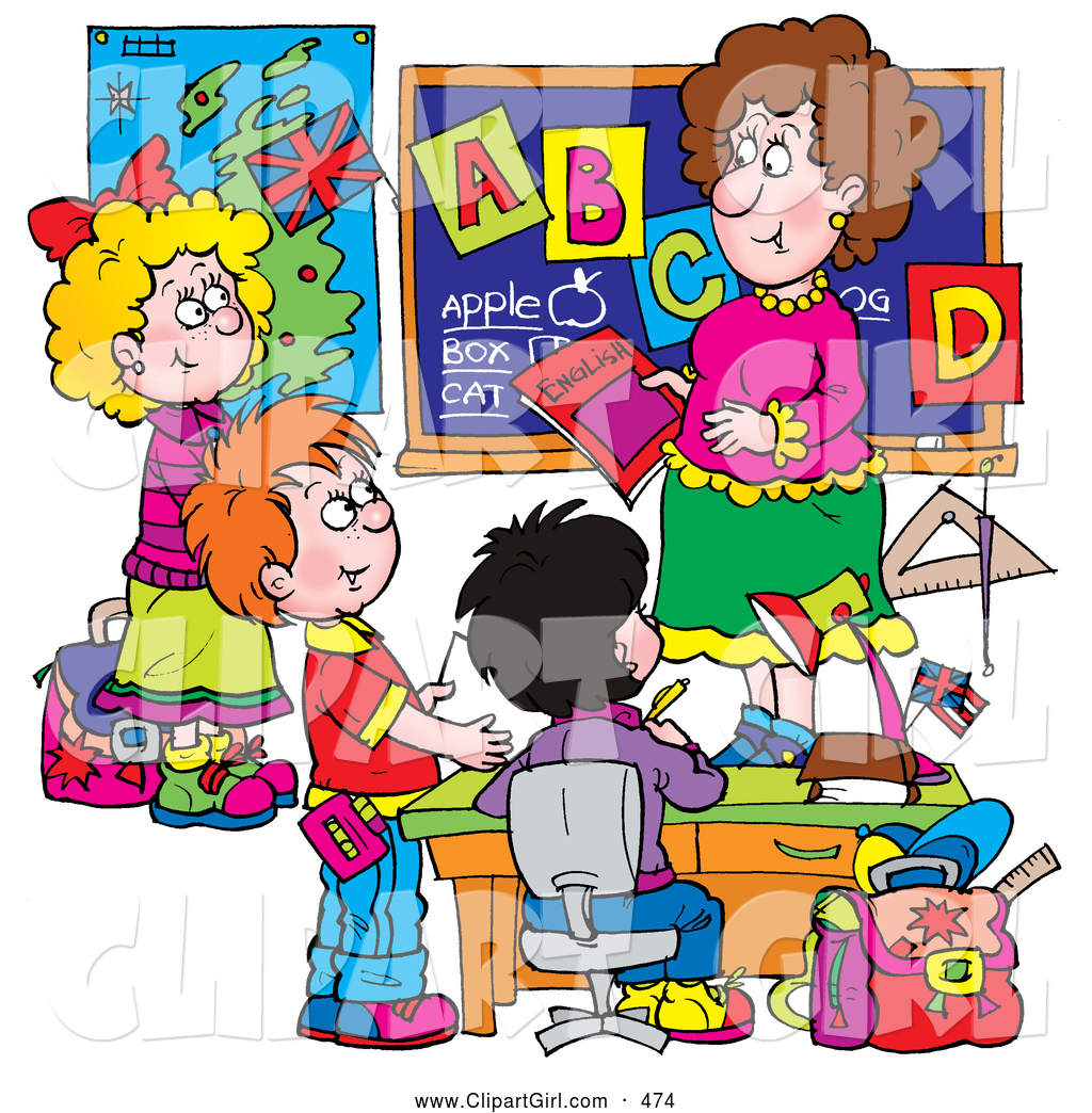 Preview Of A Smiling Female School Teacher Teaching Students Clipart