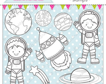 Space Kids Cute Digital Stamps Space Line Art Planet Digital Stamp   5