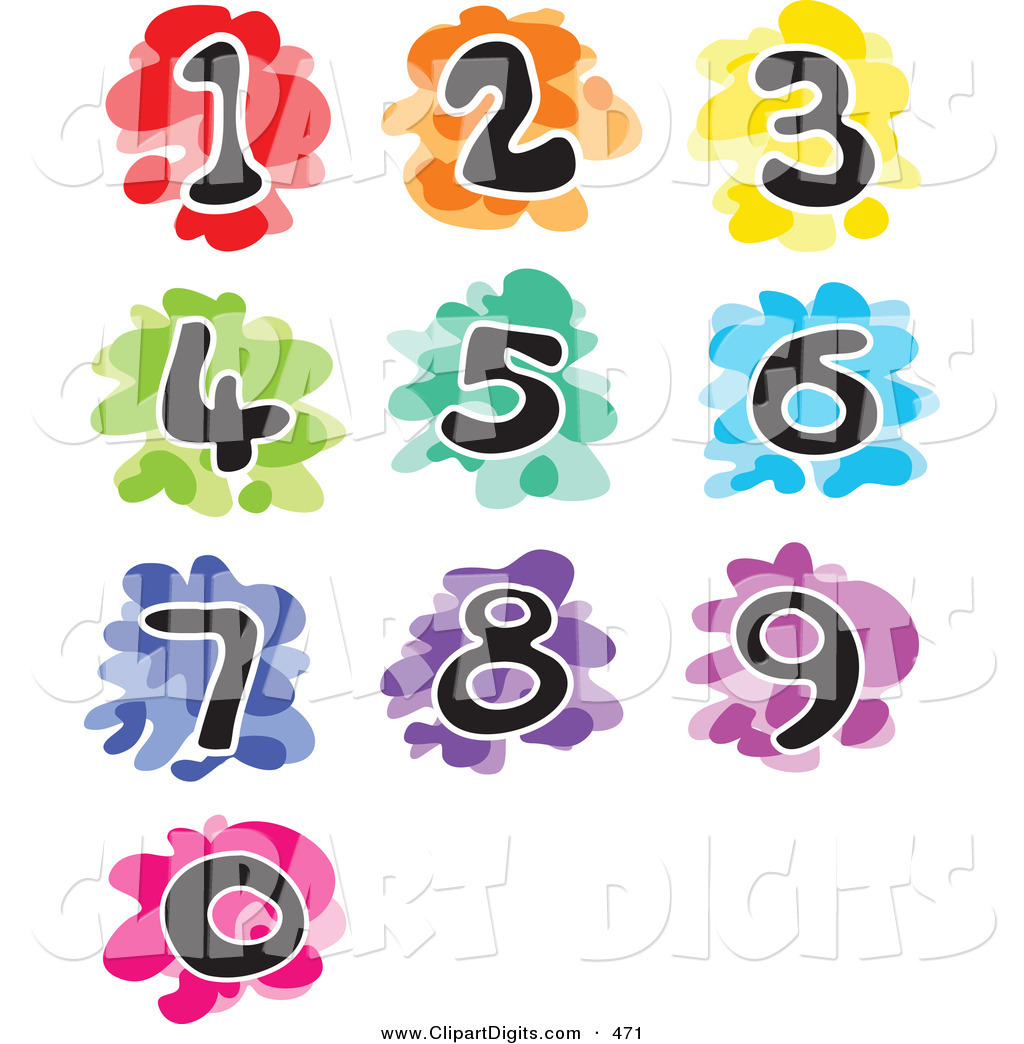 Vector Clip Art Of A Digital Set Of Colorful Splattered Funky Numbers