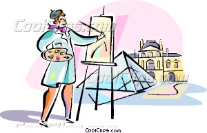 Artist Painting Louvre Vector Clip Art