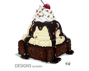 Brownie Ice Cream Sundae Dessert 5x 7 Print From Acrylic Painting    