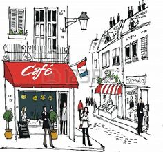Cafes K Cup Paris Art French Sketches Paris Illustration Cafes Scene