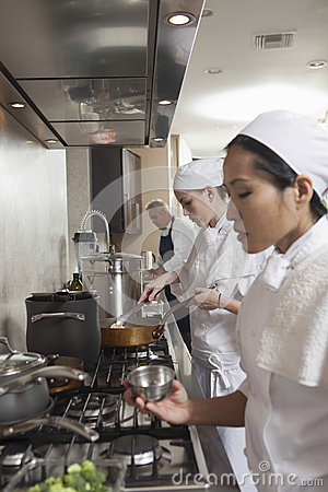 Chefs Working Together In Commercial Kitchen Royalty Free Stock Photos