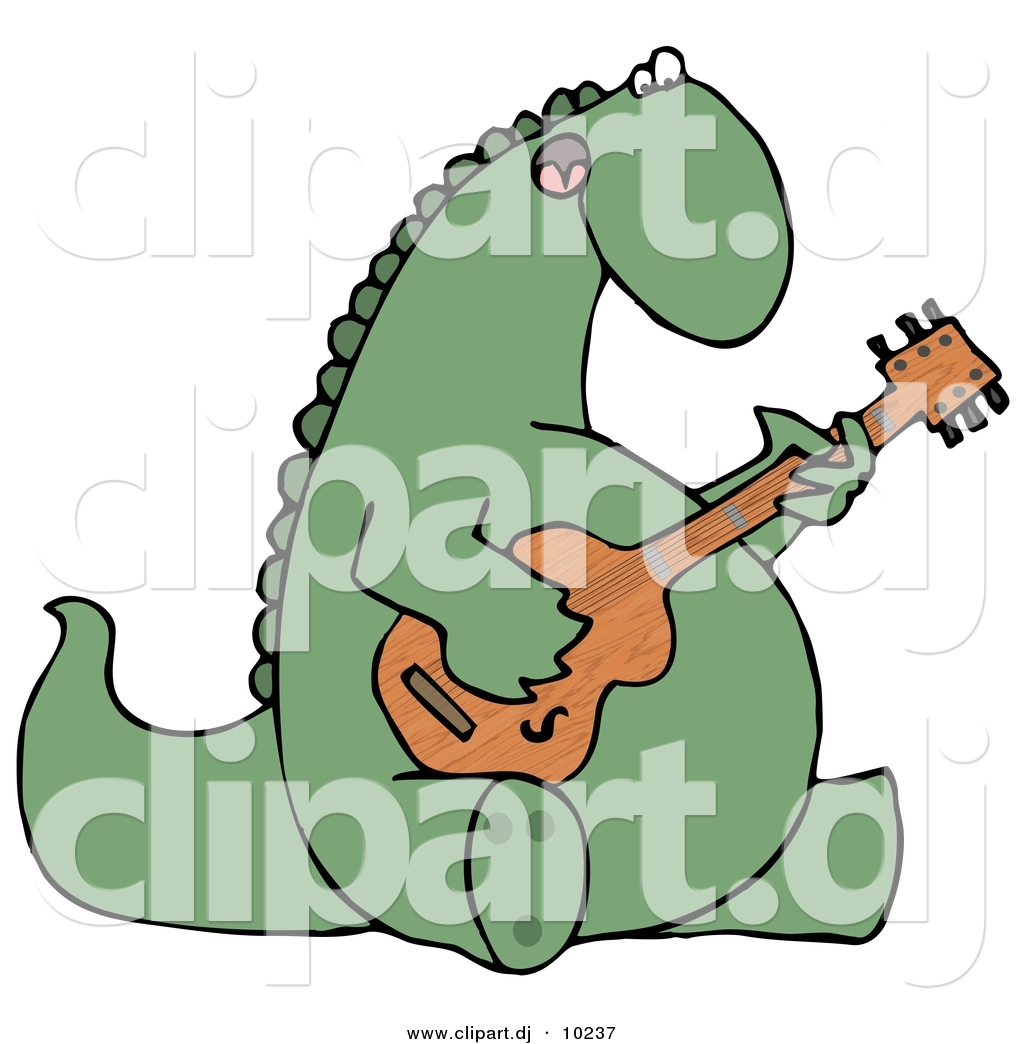 Clipart Of A Cartoon Musical Dinosaur Singing While Playing Guitar By    