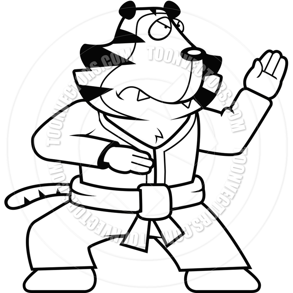 Karate Tiger  Black And White Line Art  By Cory Thoman   Toon Vectors