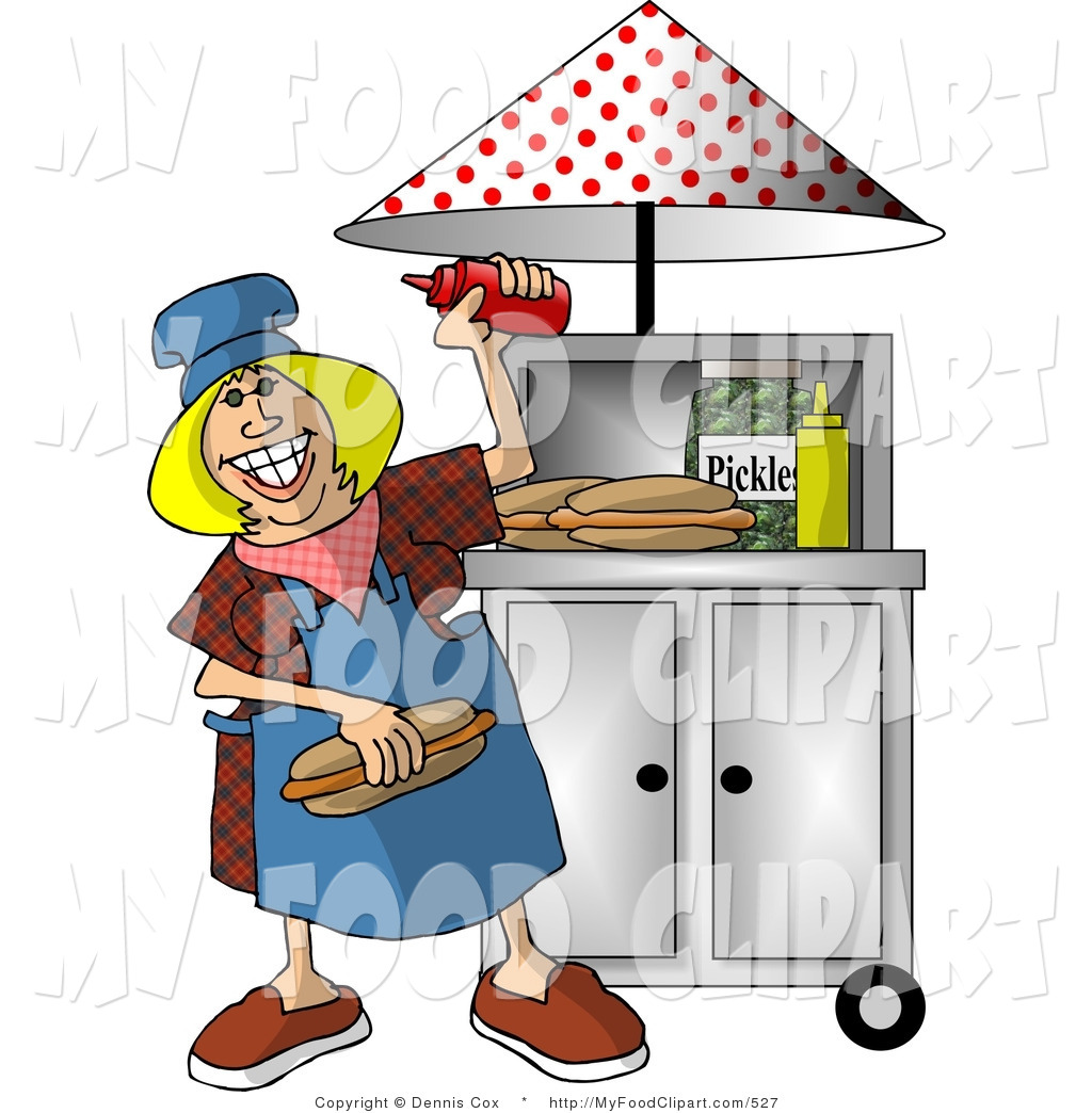 Of A Happy Woman Working At A Portable Roadside Hot Dog Stand By Djart