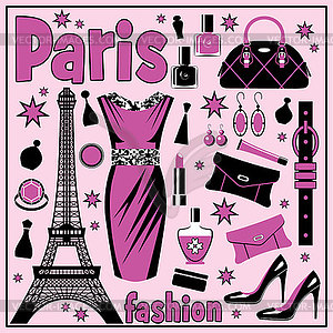 Paris Fashion Set   Vector Clipart