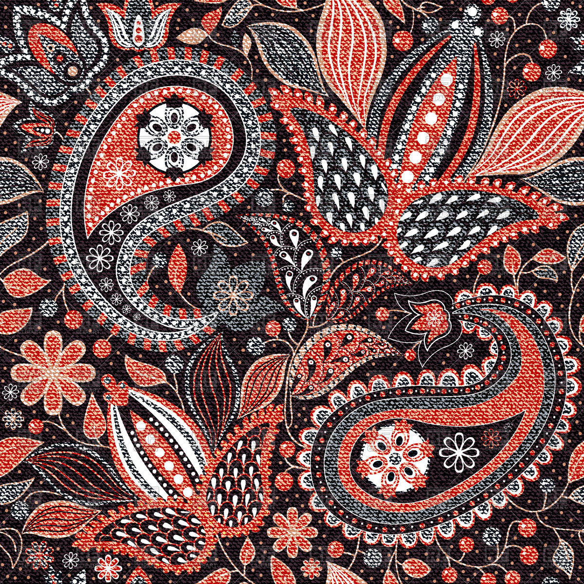 Red Paisley Seamless Pattern With Flowers 56708 Download Royalty