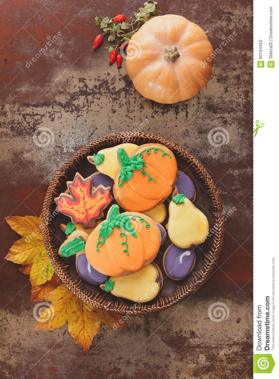Thanksgiving Cookies And Squash On Rustic Table  Stock Photo   Image    