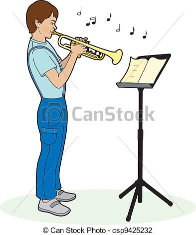 Trumpet Player Clipart Vector   Boy Playing A Trumpet