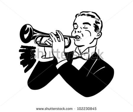 Trumpet Player   Retro Clipart Illustration   Stock Vector