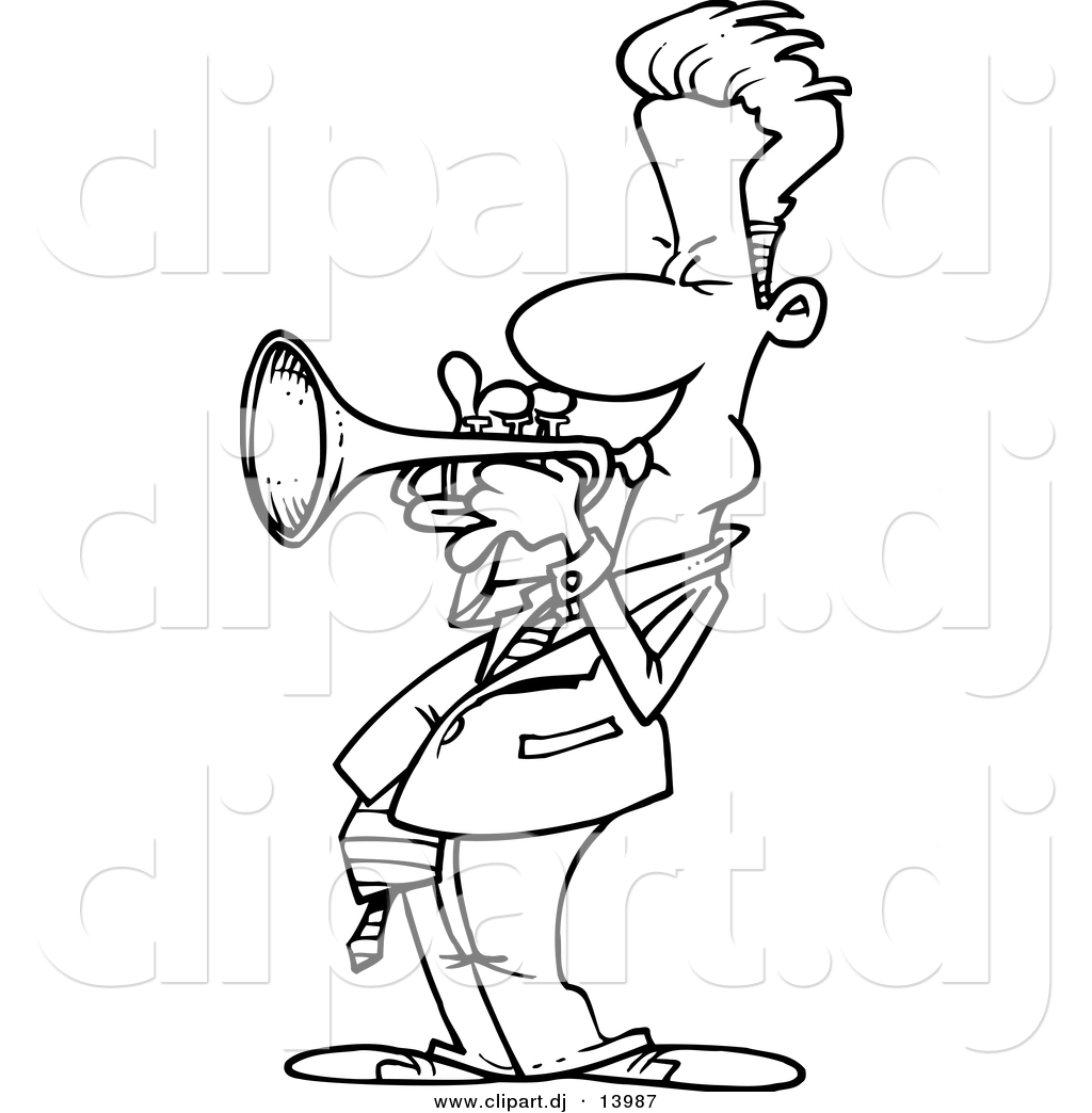 Vector Of Cartoon Male Trumpet Player   Coloring Page Outline By Ron