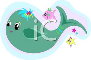 Whimsical Whale And Fishes   Royalty Free Clipart Picture