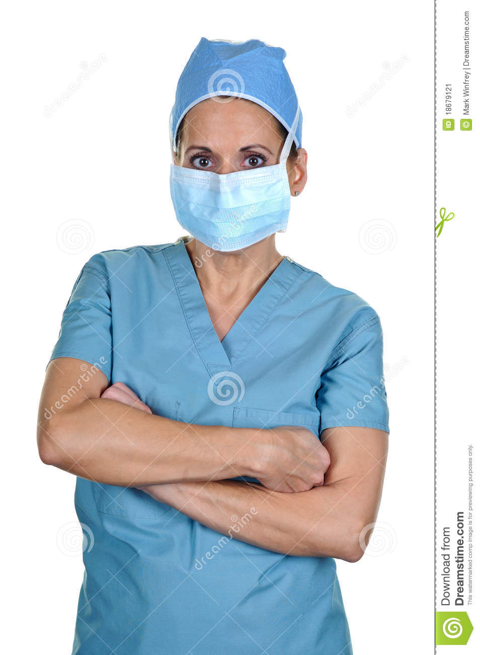 An Attractive Female Surgeon Wearing Surgical Mask And Hat